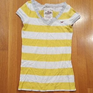 Y2K Hollister Yellow and White Striped Juniors Top Small